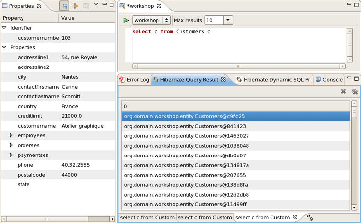 Hibernate Query Result View