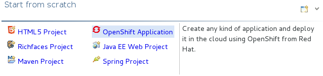 In JBoss Central click OpenShift Application.