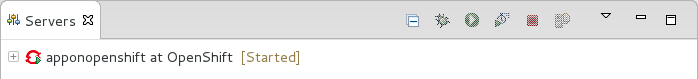 Click Finish for OpenShift Tools to generate the server adapter. Once generated, the server adapter is listed in the Servers tab.