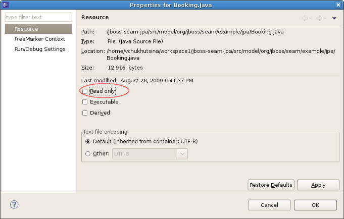 Properties View for Java File