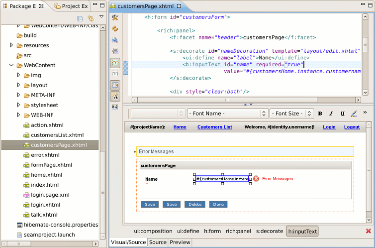 Entity Page in JBoss Tools HTML Editor.