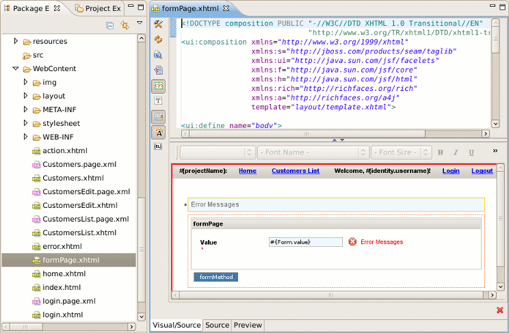 Form Page in JBoss Tools HTML Editor.