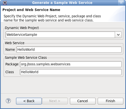Generate a Sample Web Service - Project and Web Service Name