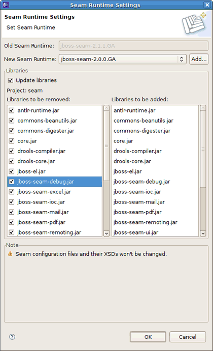 Changing the Seam Facet Version