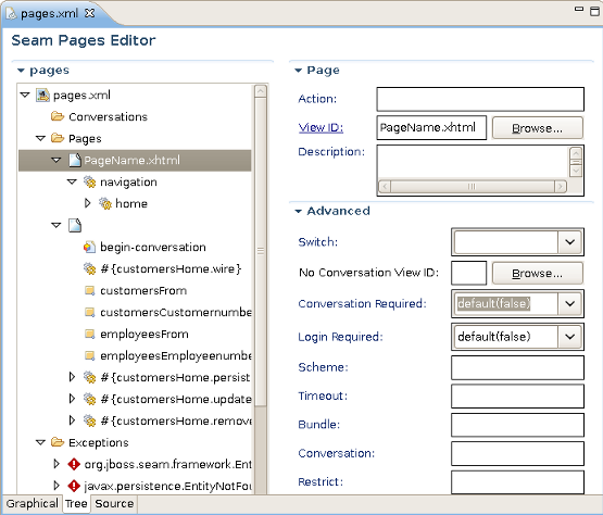 Seam Pages Editor: Tree View