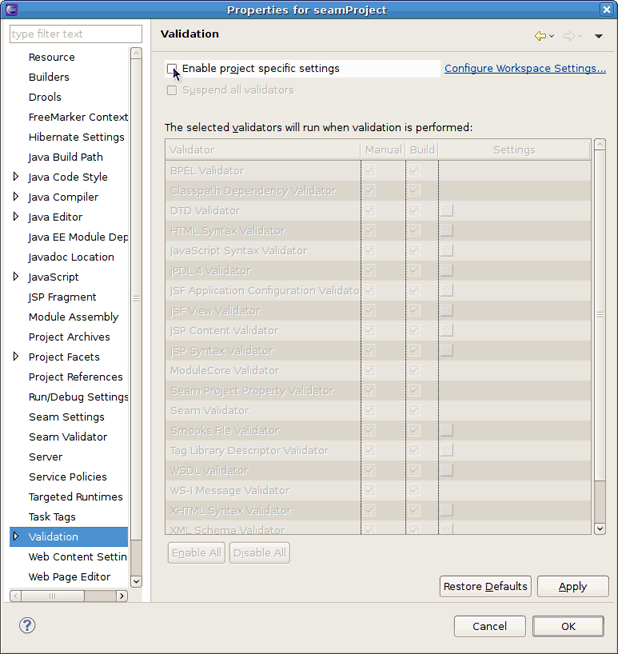 Enabling the Validation Builder