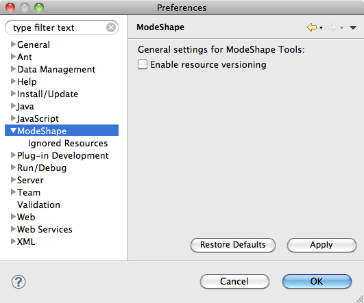 ModeShape General Preference Page