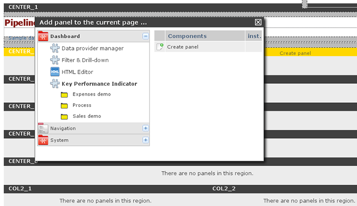 Drag and drop of a panel instance into an empty region