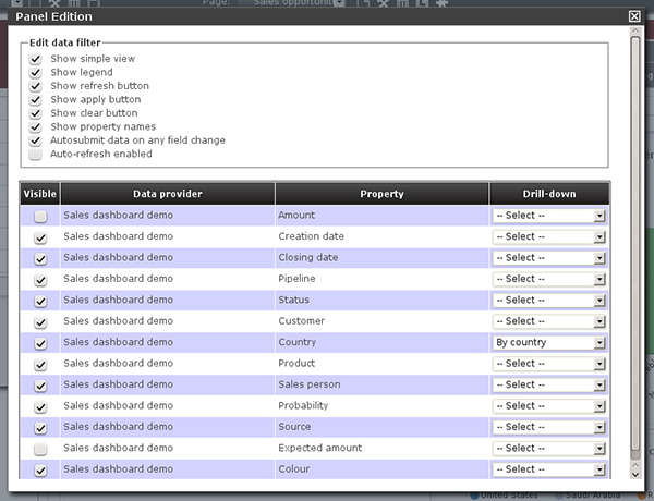 Filter panel configuration