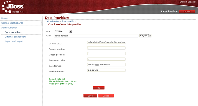 CSV data provider creation form
