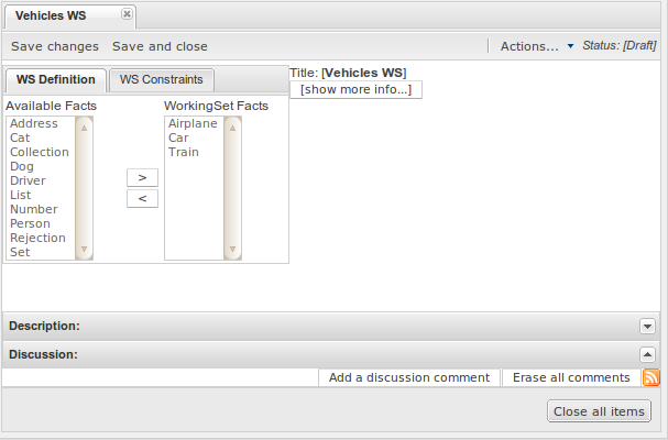 Creating a new Working Set
