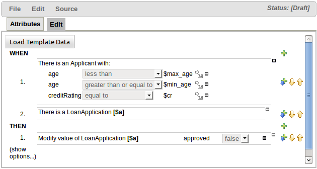 Rule template in the guided editor