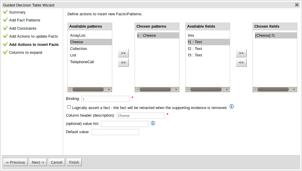 Add Actions to insert facts page