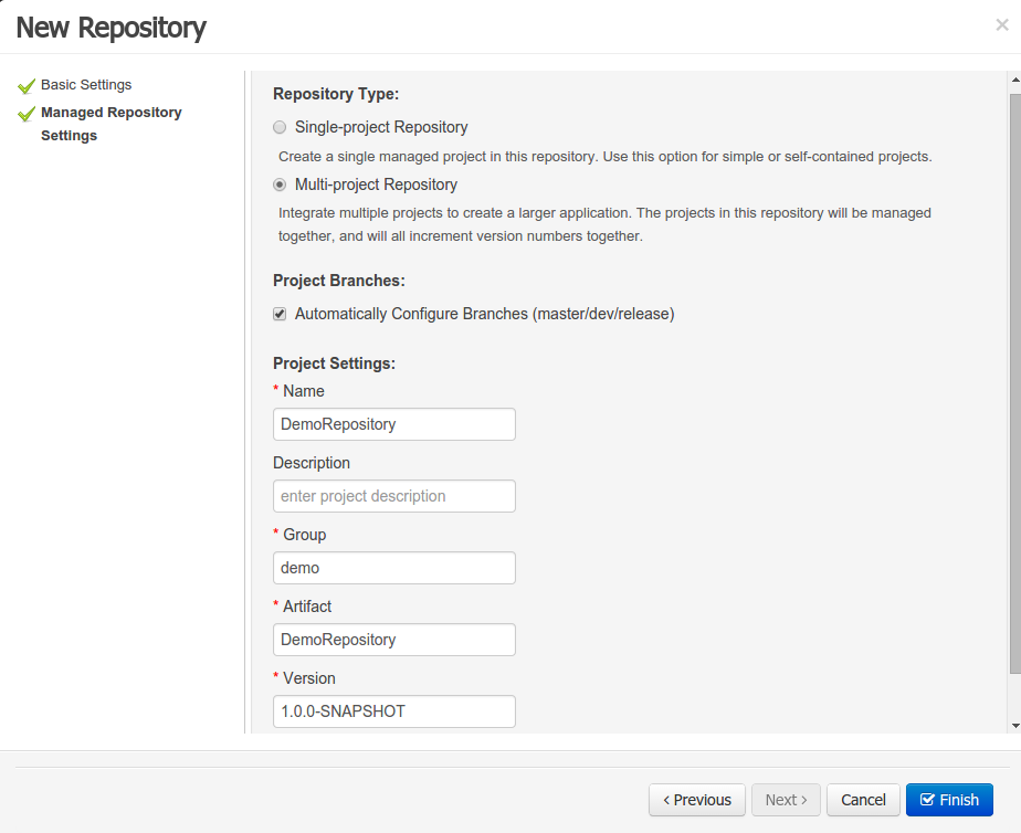 Create Repository Wizard 2/2