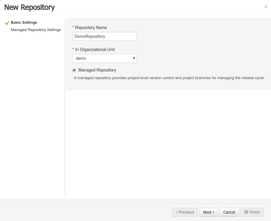 Create Repository Wizard 1/2