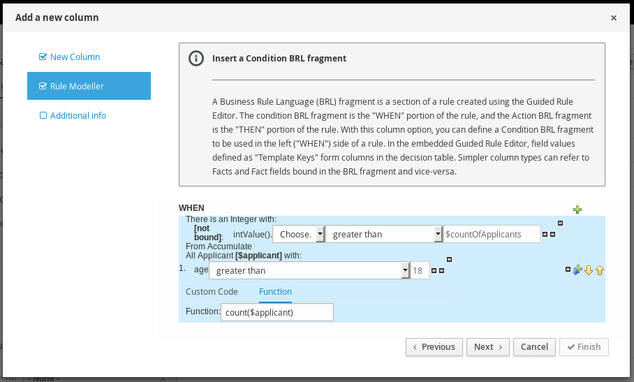 Condition BRL Fragment column for guided decision tables designer