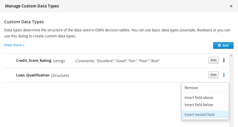 dmn manage data types structured