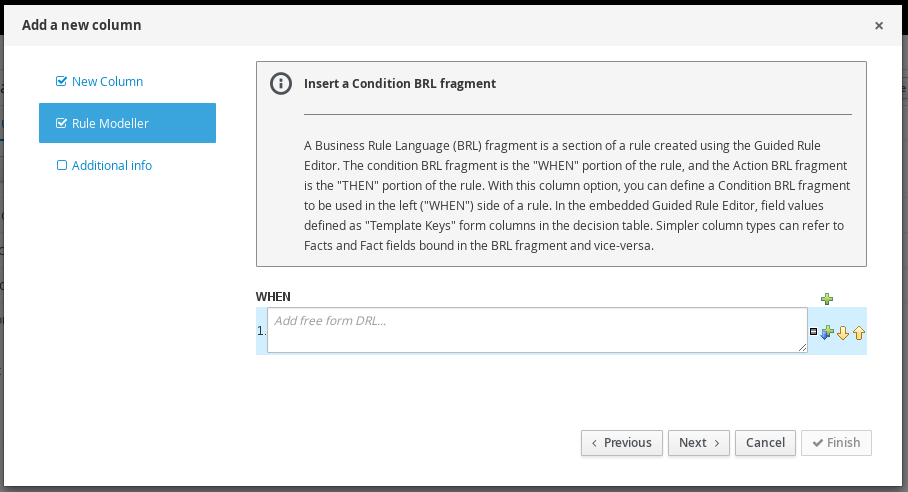 Condition BRL Fragment column for guided decision tables designer