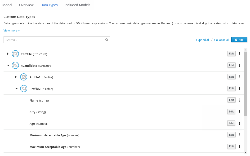 dmn manage data types structured3a