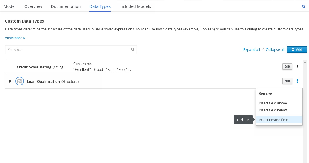 dmn manage data types structured