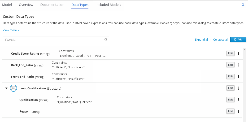 dmn manage data types structured2