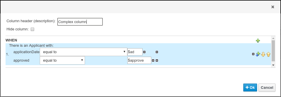 dtable column condition brl1 popup