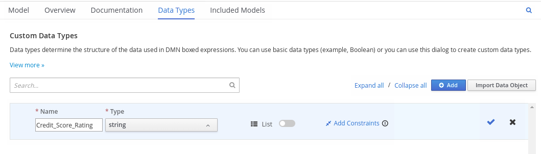 dmn custom data type add