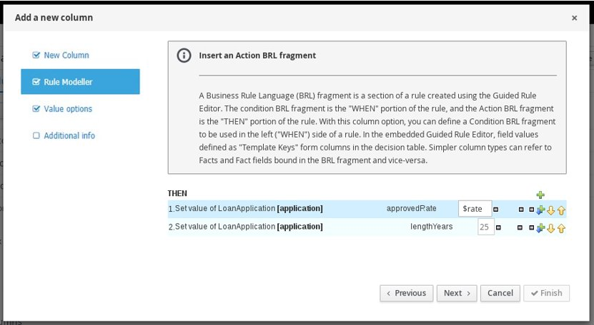 Action BRL Fragment in the guided decision tables designer