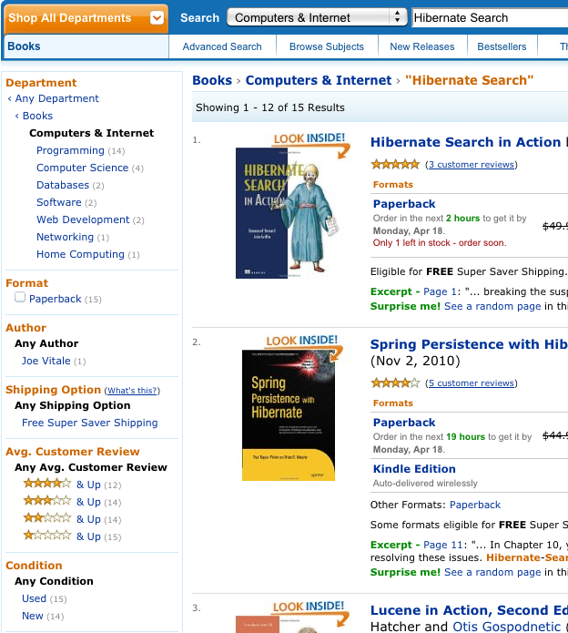Search for _'Hibernate Search'_ on Amazon