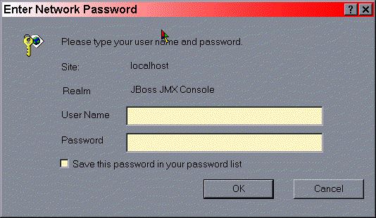 The jmx-console basic HTTP login dialog.