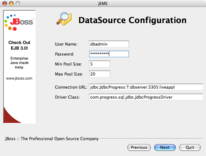 Configure the default datasource