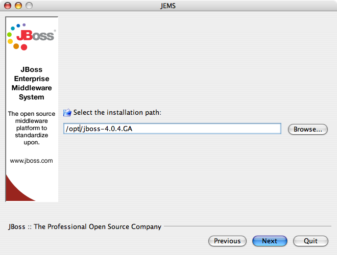 Selecting the installation directory