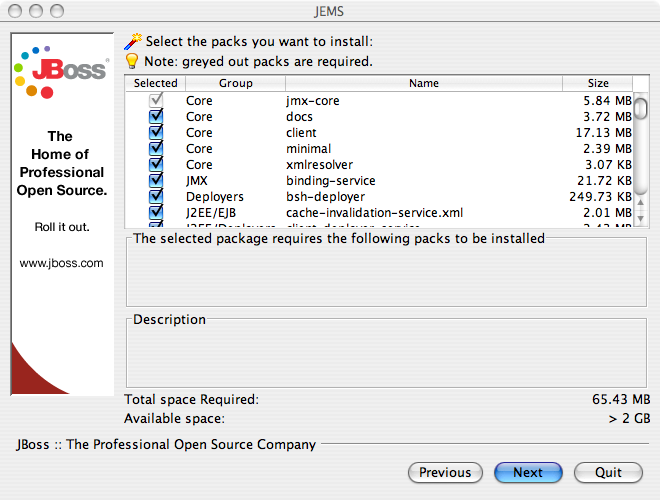 Selecting the packages to install