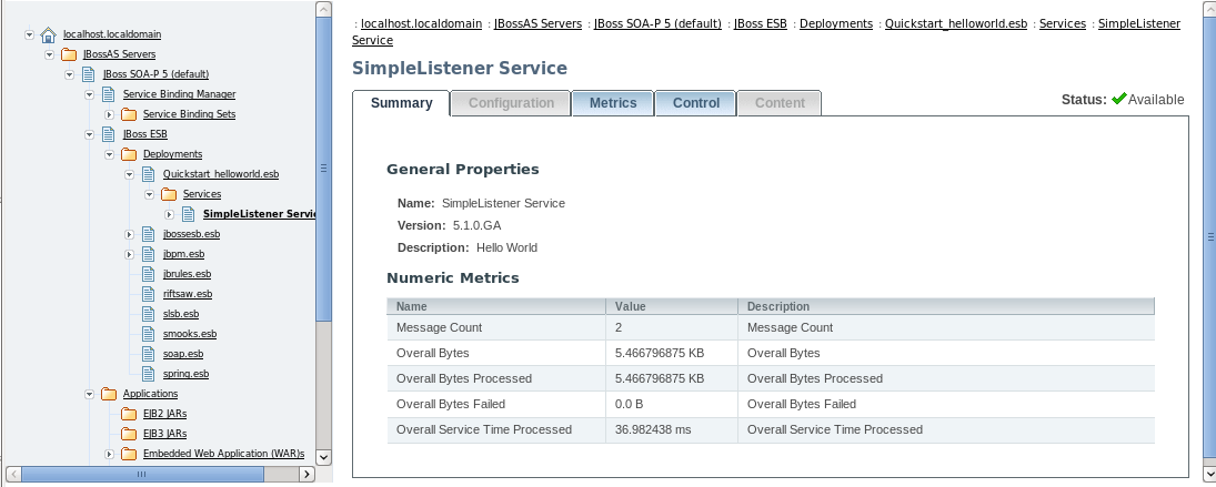 A Screen-shot of the JBoss Monitoring and Management Console