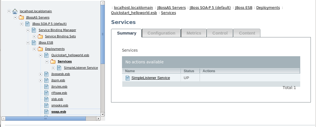 A screen-shot displaying services