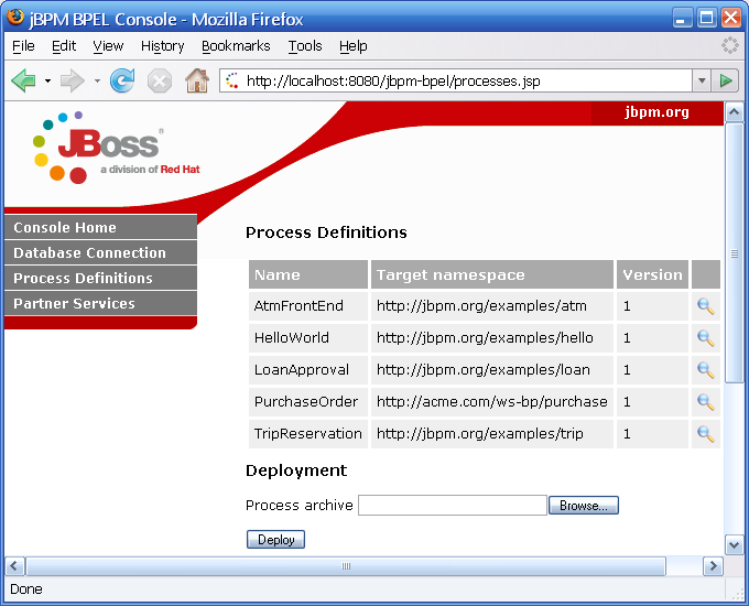 Process definitions page