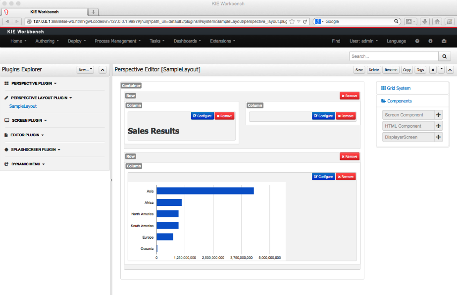 Creation of perspectives via drag and drop interface