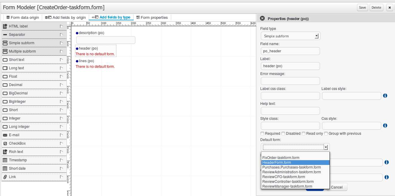 Configure the parent form