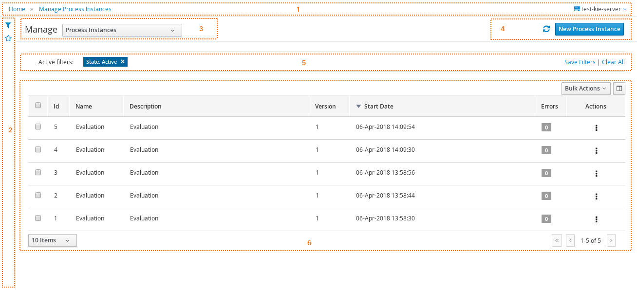 process instances areas