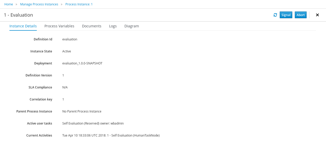 process instances details