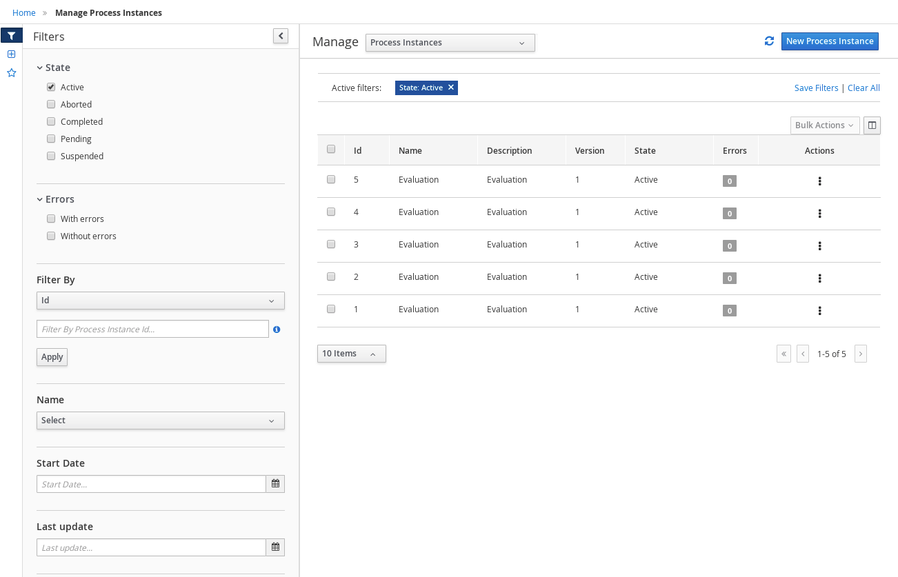 process instances list