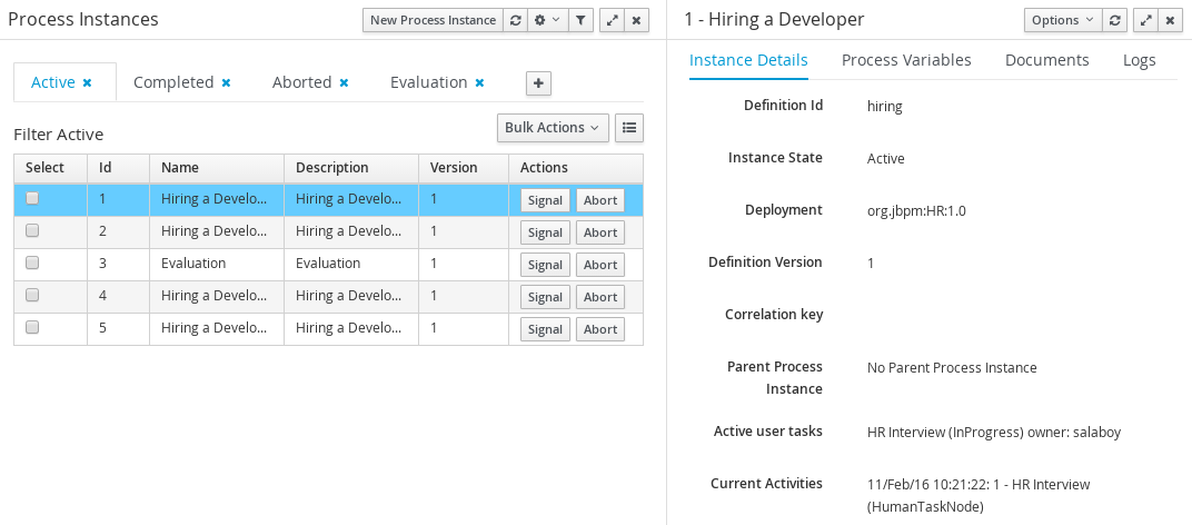 process instances details