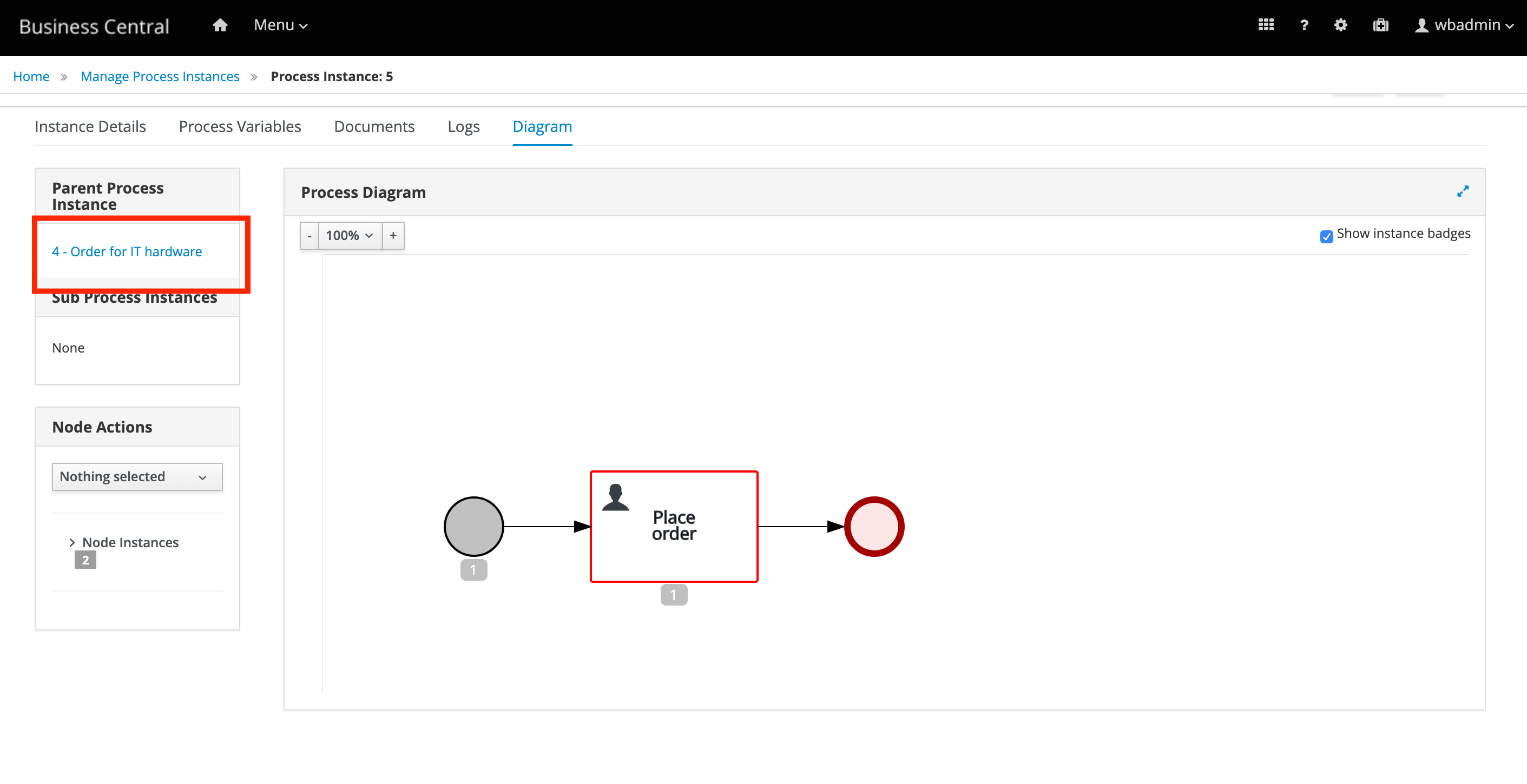 new navigation between child parent process instance diagram page