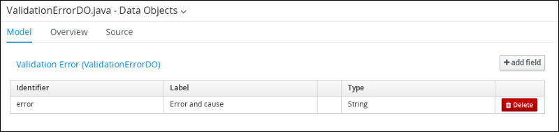 screen capture of the ValidationErrorDO data object field values