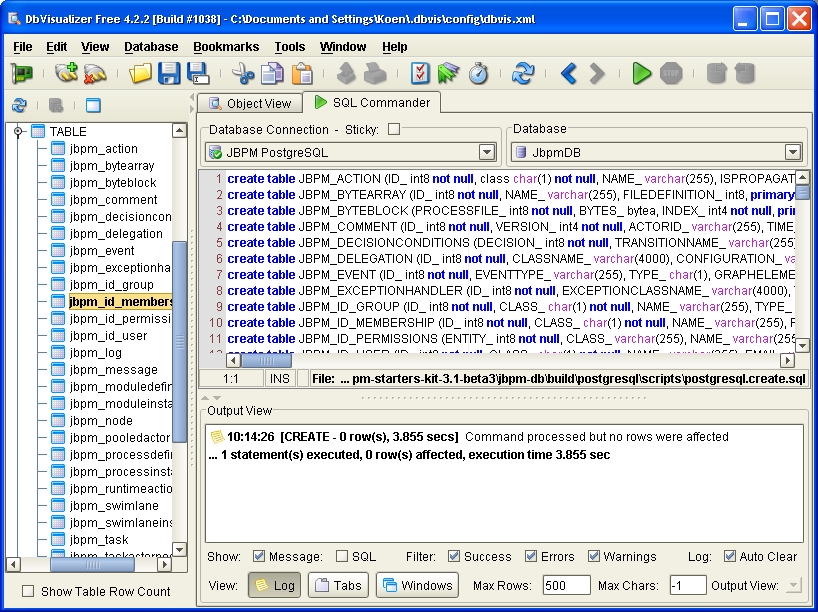Running the database creation script