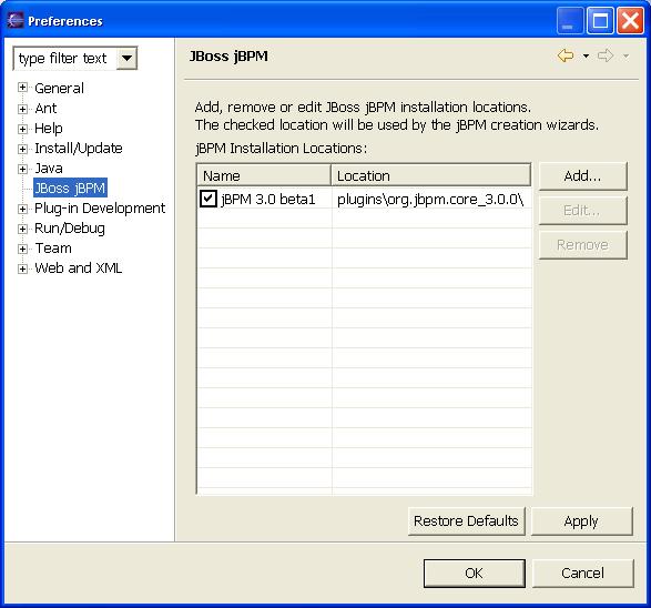 The jBPM Preferences Page