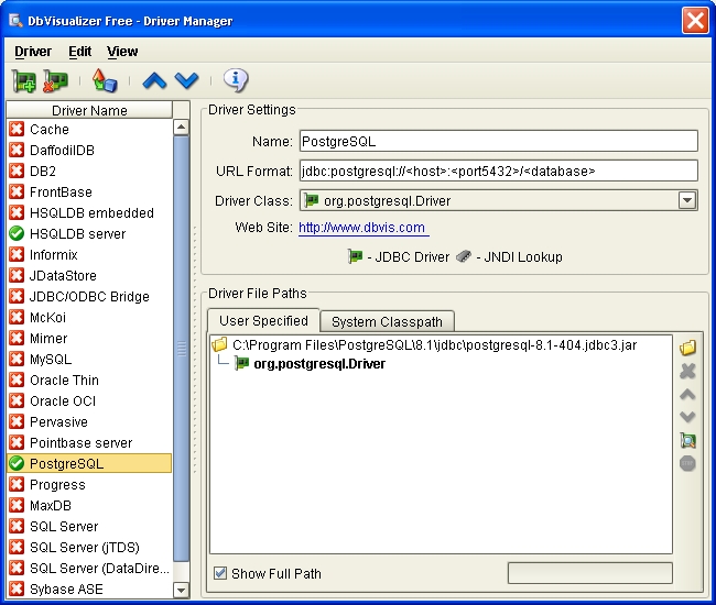 Adding the JDBC driver to the driver manager