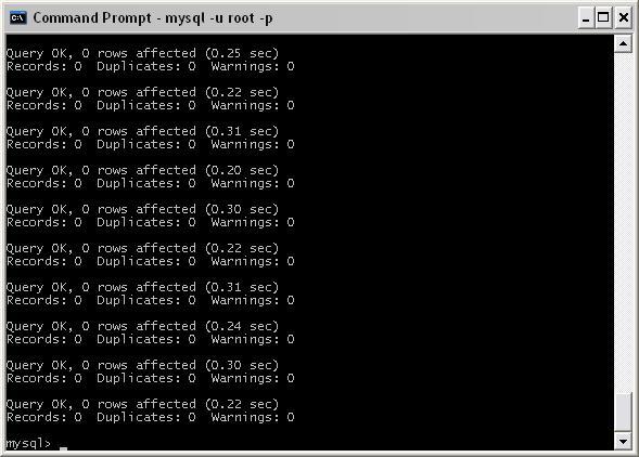 Loading the database create scripts for MySQL