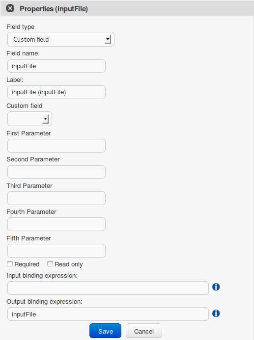 Custom field properties configuration form