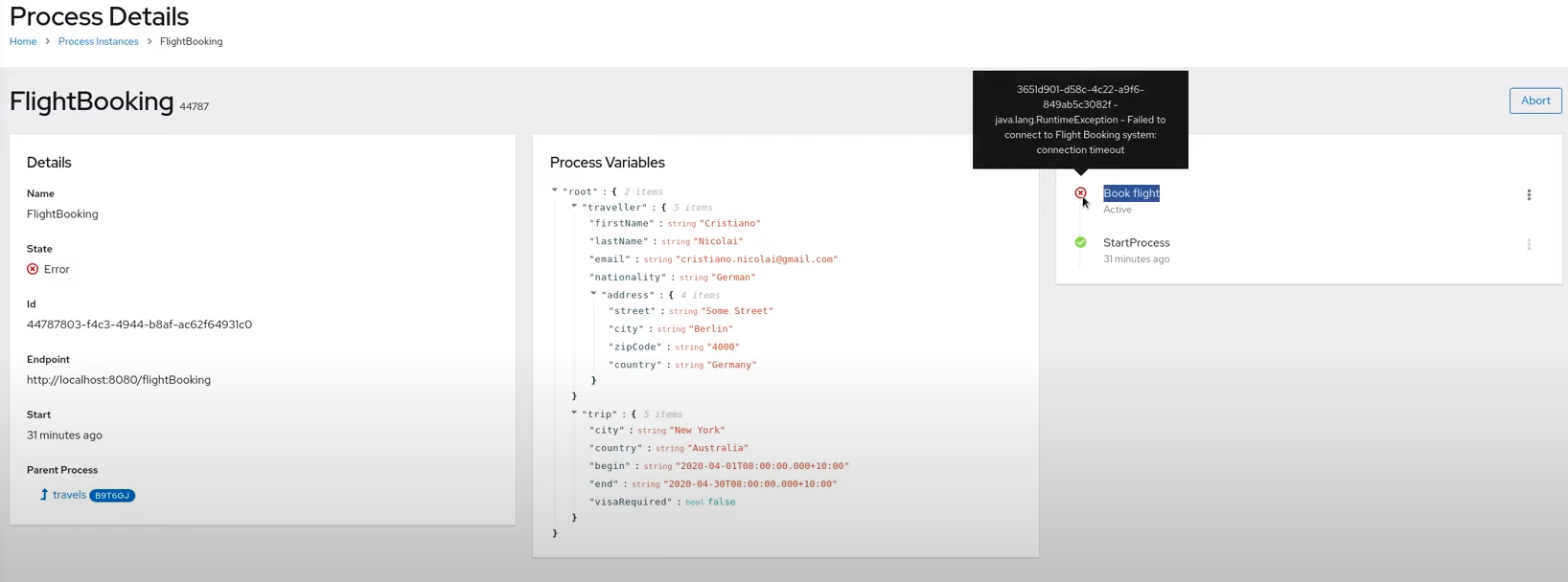 Image of node with error in Management Console
